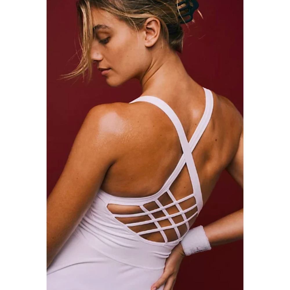 Free People Movement Good Karma Purple Strappy Back Athletic Mini Dress M Tennis - Picture 8 of 11